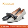 kisscat接吻猫2024蝴蝶结，低跟羊皮女单鞋ka43101-16