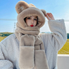 小熊帽子围巾手套一体女围脖三件套连帽冬季韩版保暖可爱毛绒加厚