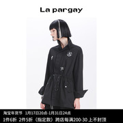 Lapargay纳帕佳2023女装黑色上衣个性时尚休闲中长款牛仔外套