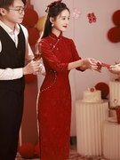 2024红色旗袍敬酒服连衣裙夏季新娘结婚小礼服裙女回门小个子