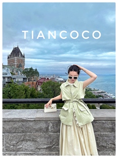 Tiancoco 两色英伦休闲工装小个子腰带风衣马甲女外套