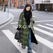 rixoexit法式格子毛呢外套，中长款设计感时尚冬过膝加厚羊绒大衣
