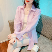 紫色防晒衣女2024夏季薄款开衫宽松外搭透气时尚长袖衬衫上衣