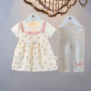 女童装夏装女宝宝短袖公主，裙套装0-1-3岁衣服2夏天裙子婴儿两件套