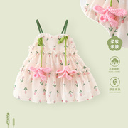 女童夏季连衣裙2024洋气时髦儿童薄款吊带公主裙宝宝雪纺裙子