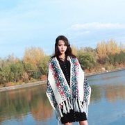 秋冬加厚毛衣开衫，西藏青海云南丽江旅游针织，流苏围巾两用披肩外套