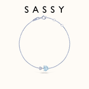 sassy尚汐海洋之心系列，18k白金手链，女海蓝宝石送女友生日礼物
