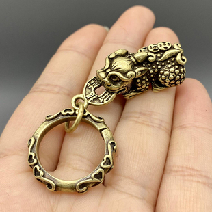 纯黄铜貔貅葫芦，个性五帝钱钥匙链