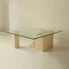 现代简约钢化玻璃大理石茶几设计师个性创意样板房客厅洞石咖啡桌