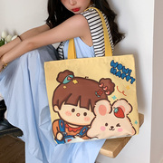 帆布包包女大容量学生，上课单肩包通勤休闲韩版可爱卡通托特包