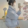 蓝色棉服女短款羽绒棉衣，2024韩版宽松棉袄冬季加厚保暖外套潮