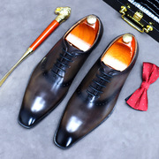 男鞋潮流皮鞋牛津复古单鞋鞋系带，英伦整张皮休闲商务绅士
