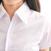 春夏大码女衬衫白色竖纹短袖v领职业装工装ol白衬衣(白衬衣)长袖