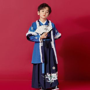 男童汉服中国风拜年服中式外套儿童古装，套装宝宝唐装明制披风冬装