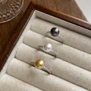 法式时尚珍珠镶钻戒指ring女简约小众淡水珍珠轻奢精致开口指环