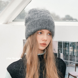 feytiy羊驼毛高端品质针织帽纯色，经典秋冬保暖毛线帽女冷帽显脸小