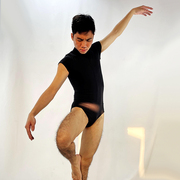 芭蕾男士考级练功服成人舞蹈连体衣短袖立领高弹紧身衣演出舞服