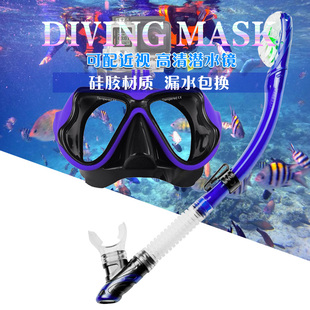 成人钢化玻璃潜水镜全干式呼吸管近视面罩浮潜套装装备带相机支架