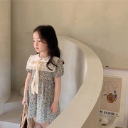 亲子装连衣裙2024夏季韩版母女装儿童洋气碎花时尚翻领公主裙