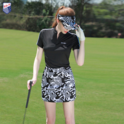 夏zg6高尔夫女装球服装女时尚运动，球衣短袖黑色，显瘦上衣花色裤裙