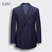 断码HANY汉尼西服男高级感蓝色条纹休闲绅士商务西装上衣