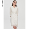 莱茵轻礼服别致设计感春季白色蕾丝连衣裙，奥莱商场同款高级感