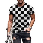 Black and white plaid 3D printed T-shirt 黑白格子3D印花男T恤