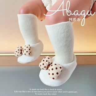 初生婴儿棉鞋冬季加绒鞋袜，一体0-3-5-6-9个月蝴蝶结4女宝宝公主鞋