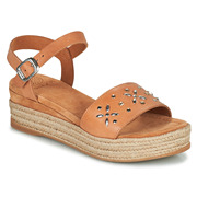 Unisa女鞋中跟露趾一字式扣带真皮凉鞋棕色夏季24西班牙品牌