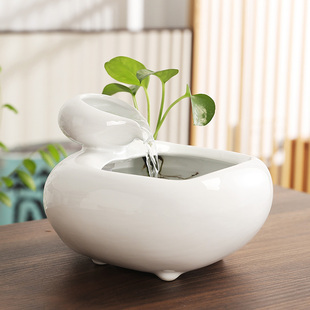 新中式陶瓷流水鱼缸自动循环流水摆件桌面喷泉办公室开业装饰摆件
