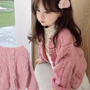 女童毛衣秋冬外套开衫洋气，2023款中小童，粗毛线网红宝宝麻花针织衫