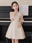 女童礼服公主裙，2023秋季长袖潮流，日常主持人钢琴演奏演出服
