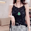 法式V领亮片吊带背心女新款细闪爱心蕾丝小众设计风吊带外穿上衣