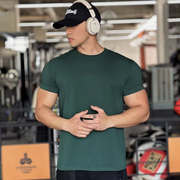 运动短袖t恤男收袖口，纯色棉质半紧身夏季休闲美式训练健身衣服潮