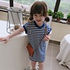 女童纯棉海军风圆领连衣裙2023夏季儿童洋气条纹直筒裙子宝宝