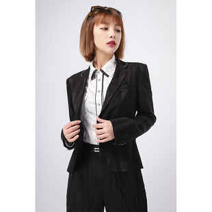 K&CH纤牌时装/黑色短款单层收腰显瘦长袖小西装外套女8142A163E1