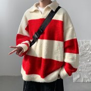 特大码300斤条纹毛衣，男日系宽松慵懒风线衣，高级感polo领针织外套2