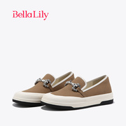 BellaLily棕色水钻帆布鞋女一脚蹬轻便板鞋透气休闲鞋
