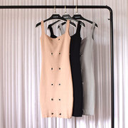 fj24嘟嘟猫外贸针织气质韩版春季女装低圆领中长款背带裙