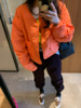 已定韩国2023秋冬季橙色，短款薄款洋气军绿色棉服棉衣外套