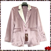 蚕素浅紫色缎面醋酸修身西装长袖外套