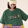 墨绿色短袖t恤女夏季卡通，纯棉半袖2024overszie女生，宽松上衣