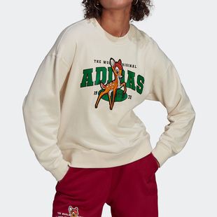 Adidas阿迪达斯三叶草女装小鹿斑比运动套头衫圆领休闲卫衣HD2754