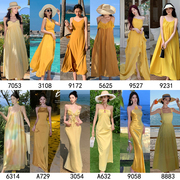 泰国三亚旅行拍照黄色沙滩裙超仙宽松大码吊带长裙海边度假连衣裙