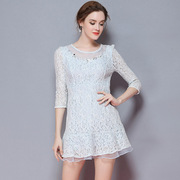 逸芙唐娜品牌，51601蓝雪纺连衣裙女夏2020中裙，粉红玛丽裙子