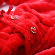 珊瑚绒睡衣三件套女秋冬季加厚保暖法兰绒家居服大红色本命年套装
