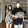小众设计感情侣装夏季韩版短袖，t恤女旗袍连衣裙法式一裙一衣ins潮