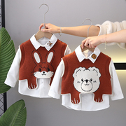 男女童春装套装宝宝马甲衬衫两件套婴儿童洋气上衣小孩春秋季衣服