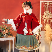 昔年原创汉服小仙菇，汉元素女眀制半袖中国风，短裙马面裙冬款套装