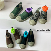 韩版做旧儿童脏脏鞋，秋季男女童帆布鞋，时尚豹纹板鞋小童饼干鞋